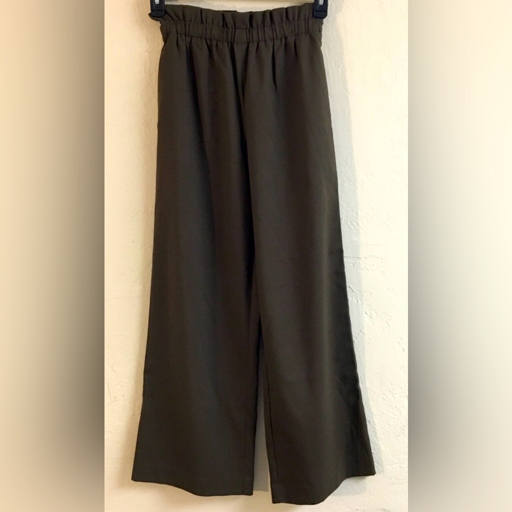 Uniqlo Wide Leg Paper Bag Waist Pants Small Green Office Workwear Business